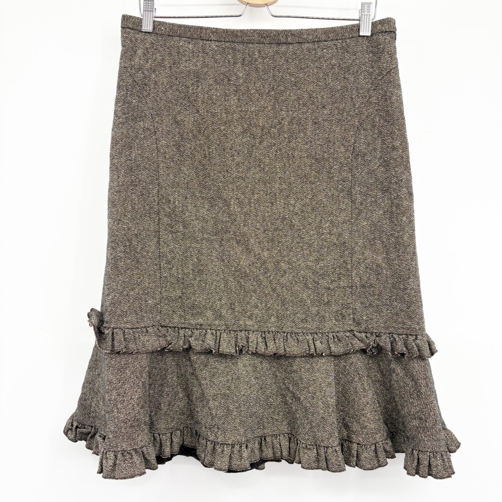 Ann Taylor LOFT Womens Brown Wool Blend Tweed Ruffle Hem Career Office Skirt 12